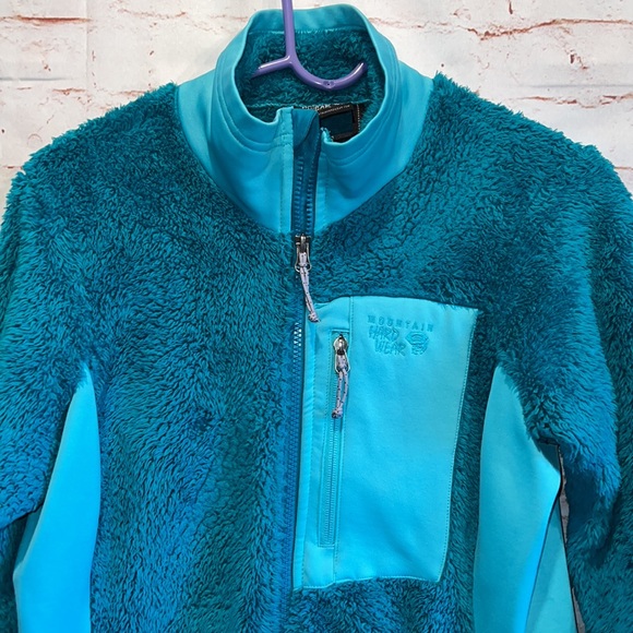 Mountain hardwear fuzzy jacket womens small teal pockets full zip up warm - Picture 2 of 12